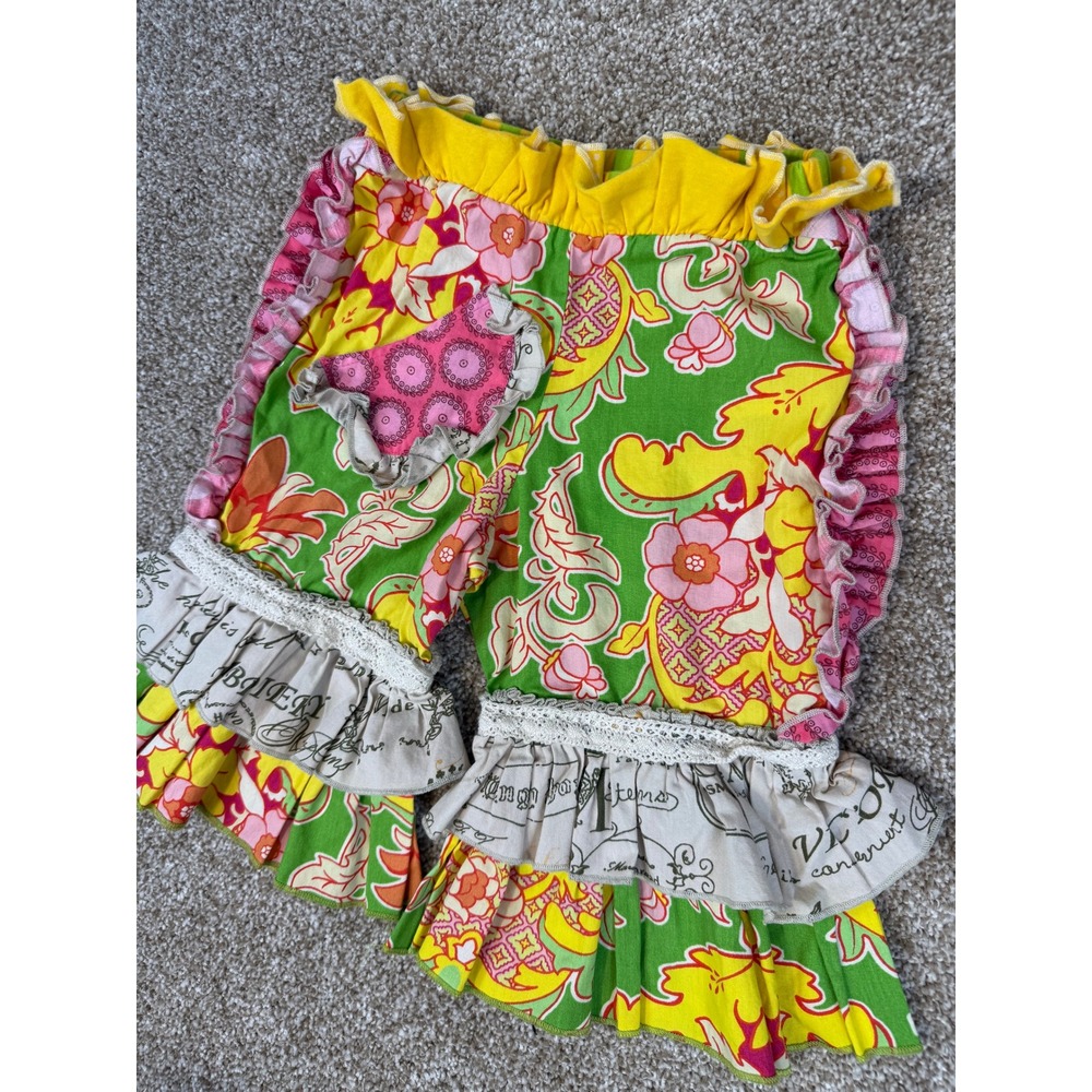 Mustard Pie Girls Ruffle Pants 24M Green Yellow Floral Lace Matilda Jane Style